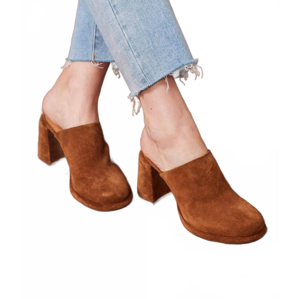 NEW SEYCHELLES women's honor suede high heel clogs in brown - Picture 5 of 10